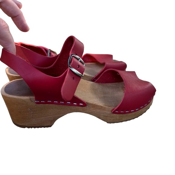 Mia Anja wood red leather clogs womens 37 - Picture 5 of 12